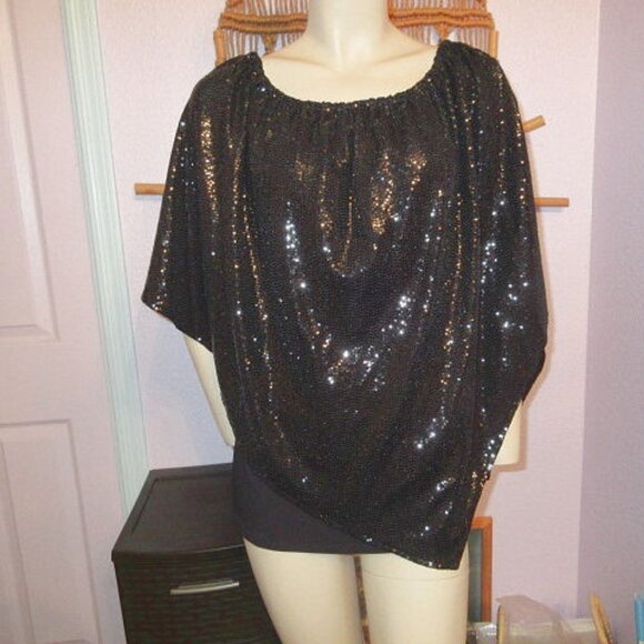 Prelude Sequin Poncho Top Size XXL Asymmetrical Layered Look Witchy Whimsigoth - Picture 1 of 14
